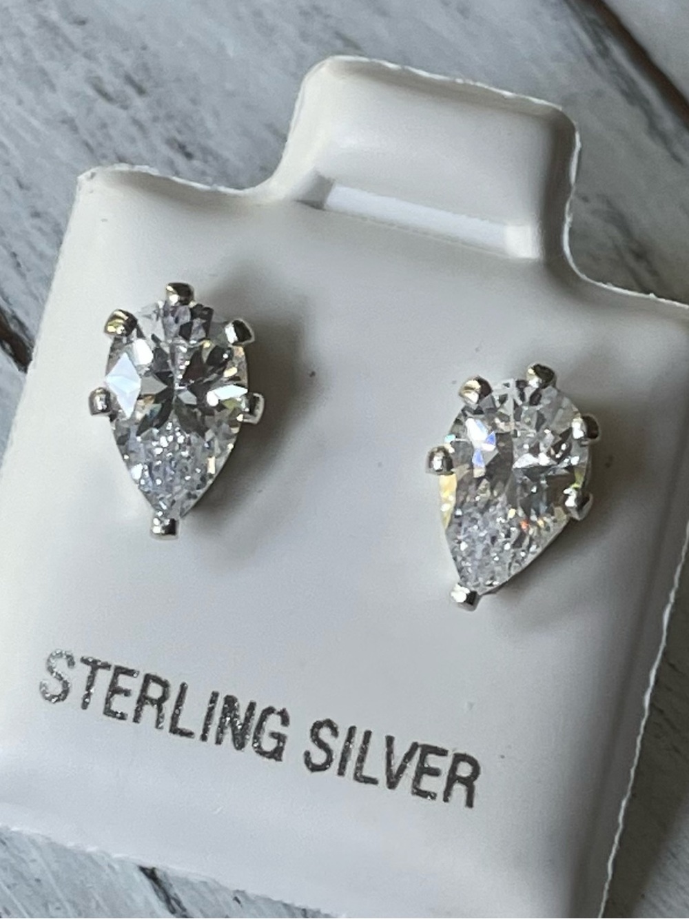 Sterling Silver Pear CZ Clear Stud Earrings